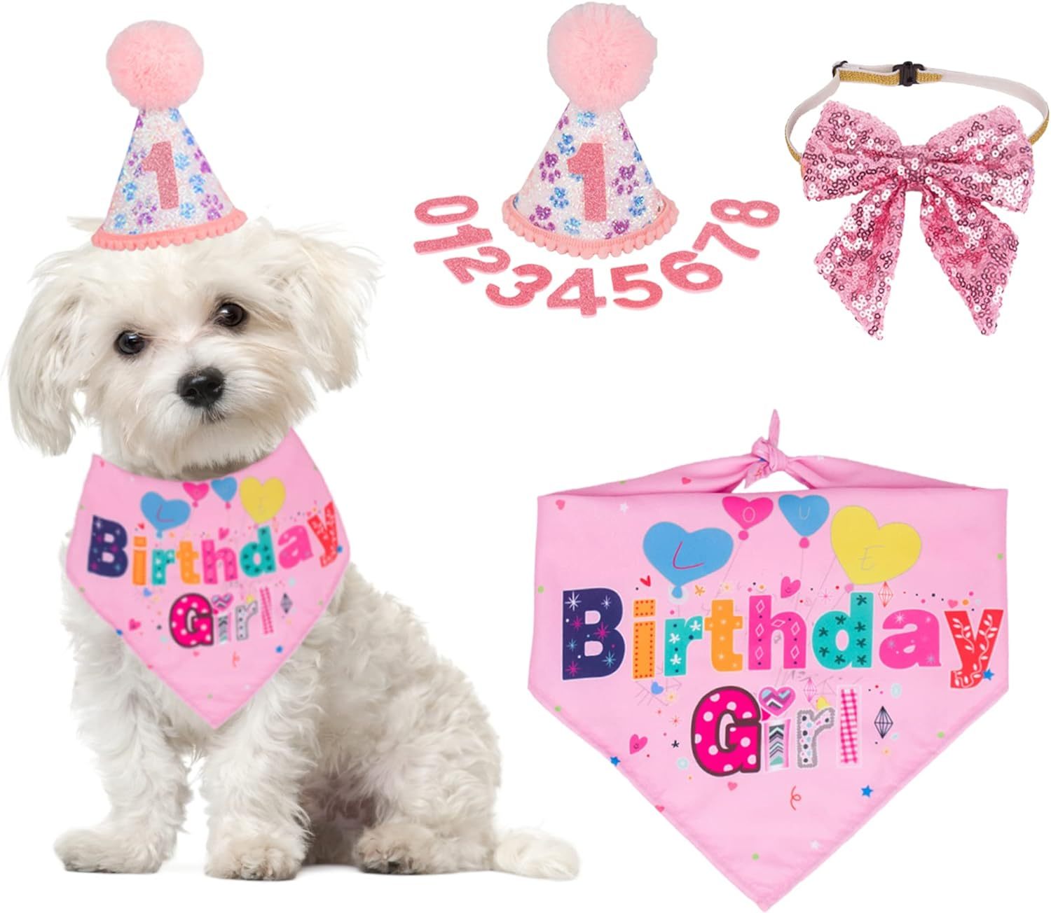 Dog Birthday Party Supplies Boy Girl Dog Birthday Hat With Numbers Dog Puppy Birthday Bandana Hat Bow  Puppy Birthday Hat