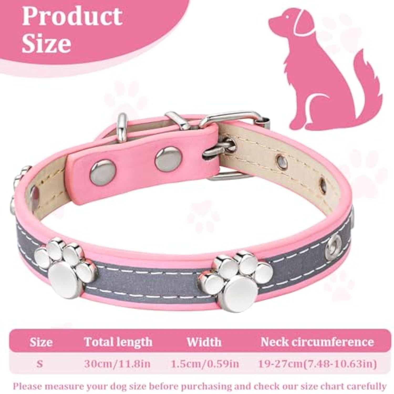 Reflective Dog Collar Leather Dog Collar For Small Medium Large Dogs Cats Adjustable Girl Puppy Dog Collars With Cute Paw Rivet