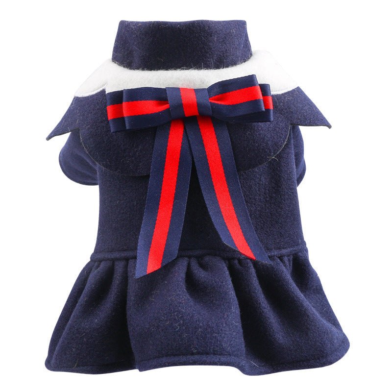 Pet Dog Cat Autumn And Winter Woolen Cloth Student British Style Cat And Aat Costume - FurryFriendMark