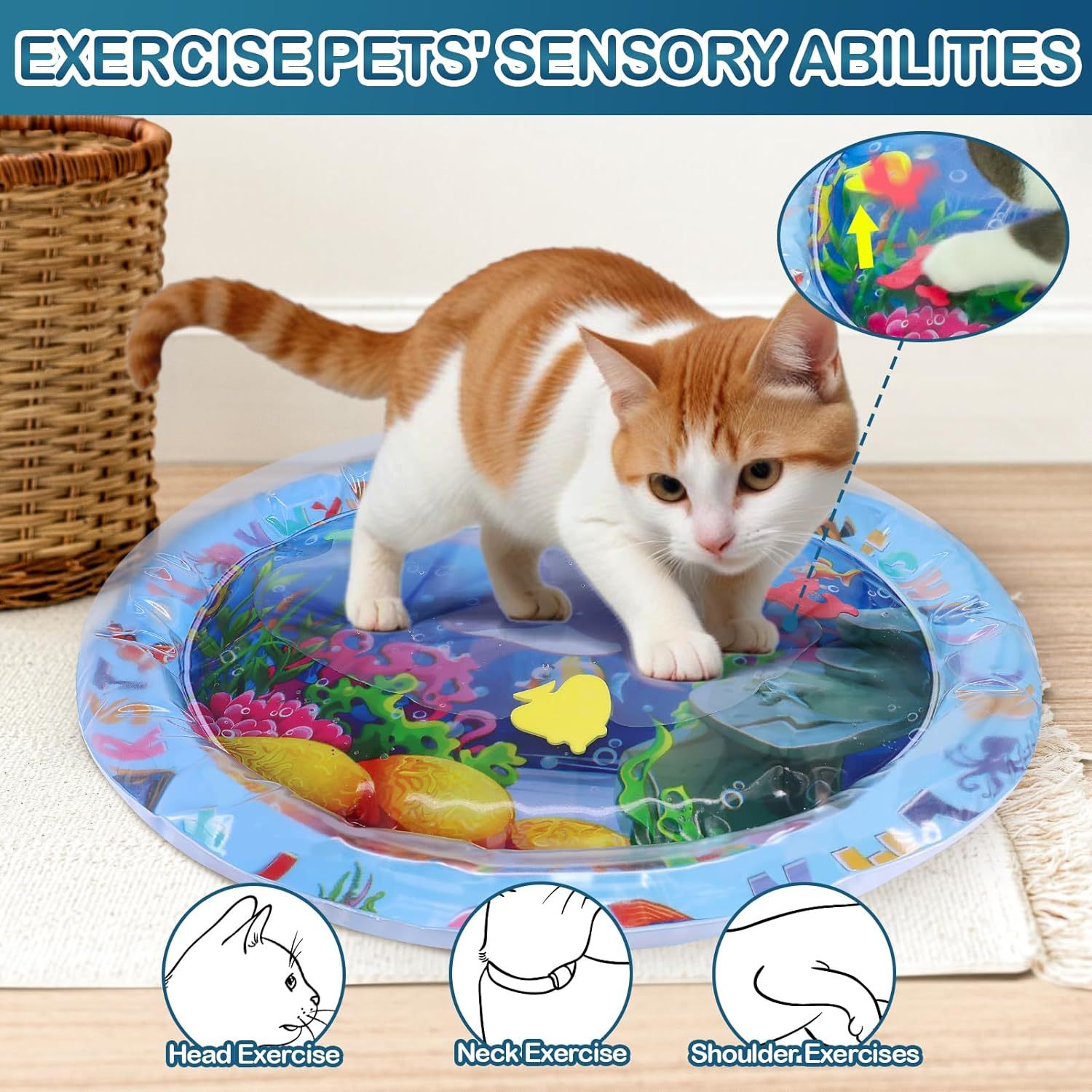 Water Sensory Playmat For Cats Thickened Upgraded Cat Dog Toys Bored Pet Animals Cat Kicker Toys Self Play Mat Interactive Toys Pet Water Sensory Mat Pad Pet Cooling Mat Indoor Outdoor Exercise