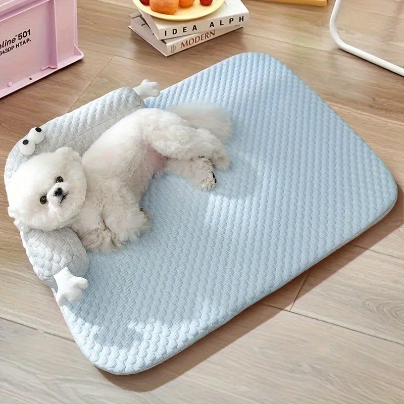 Refreshing Pet Bed With Big-eyed Monster Design Breathable Non Slip Polyester Sofa Cushion For Dogs And Cats Summer Floor Sleeping Pad For Home And Outdoor Use