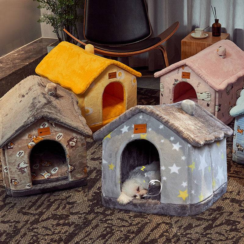 Foldable Dog House Pet Cat Bed - Warm Enclosed Cave Sofa