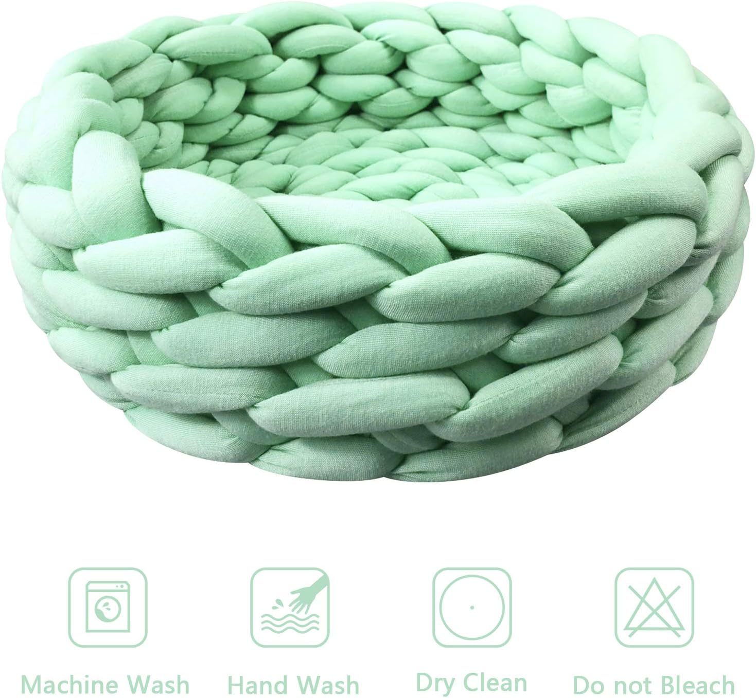 Cat Basket Bed Cotton Knitted Round Pet Beds For Cats Cute Boho Cat Pet Bed Warm Woven Cat Nest For Puppy Kitten Cats Dogs