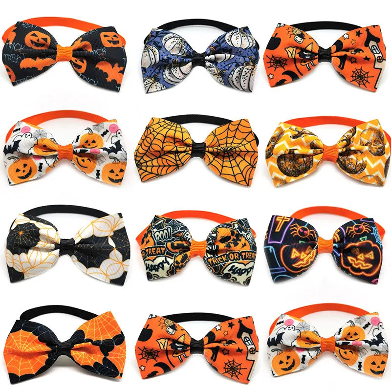 50/100pcs Pet Dog Halloween Products Bow Ties Pumpkin Skull Style Dog Puppy Bowtie  Pet Supplies Dog Ties - FurryFriendMark