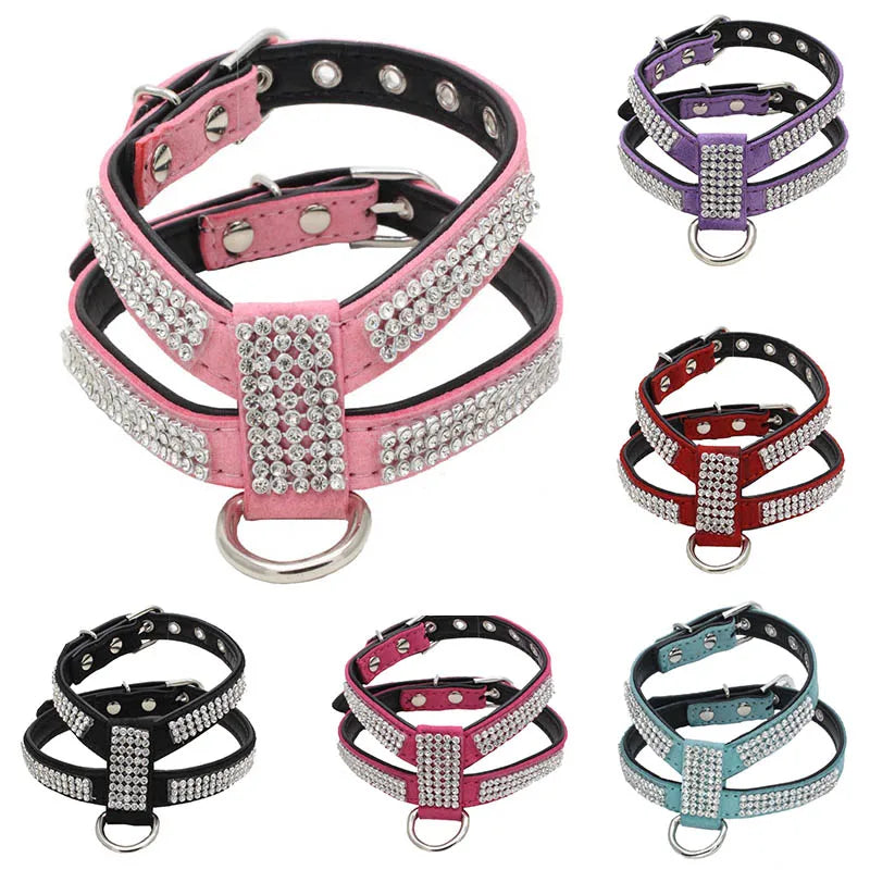 Dog Collar Adjustable Pet Products pet Necklace Dog Harness Leash Quick Release Bling Rhinestone 1 PC PU Leather - FurryFriendMark