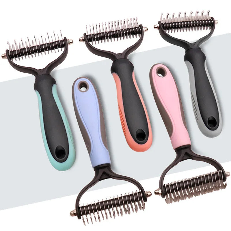 Pets Fur Knot Cutter Dog Grooming Shedding Tools Pet Cat Hair Removal Comb Brush Double sided Pet Products Suppliers - FurryFriendMark