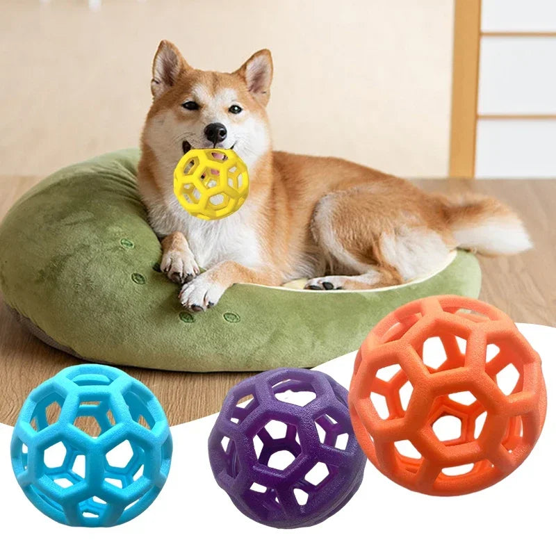 Geometric Hollow Ball Pet Dog Toys Natural Rubber With Bell Toy Chew Toys For Small Medium Large Dogs Pet Training Products - FurryFriendMark