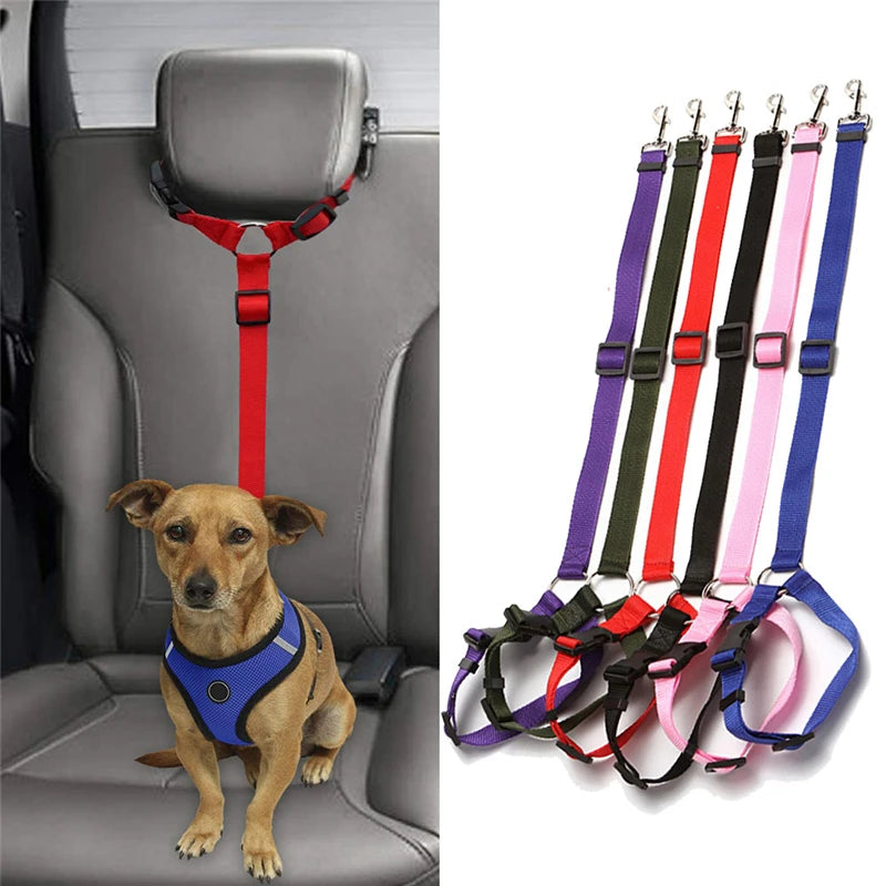 Nylon Safety Belt for Dogs Solid Color Pet Car Seat Belt Two-in-one Leash Adjustable Dog Harness Collar Products Pet Accessories - FurryFriendMark