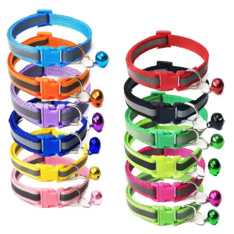 1PC Colors Reflective Breakaway Cat Collar Neck Ring Necklace Bell Pet Products Safety Elastic Adjustable Pet Reflective Collar - FurryFriendMark