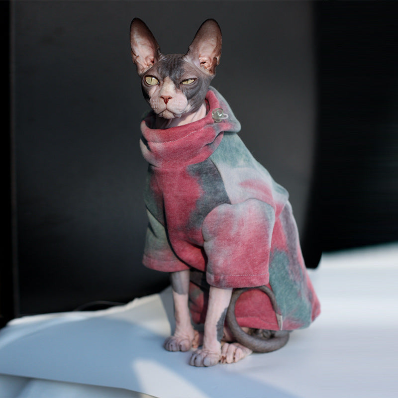 Pet Cats And Dogs Plus Velvet Warmth And Thick Tie-dye Hooded Sweater In Autumn And Winter