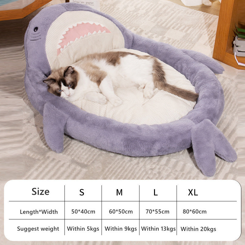 Lovely Pet Bed Dog Kennel House Thick Warm Cat Bed Pad Soft Sofa Shark Pattern Cushion For Small Medium Dogs Puppy Sleeping Mat