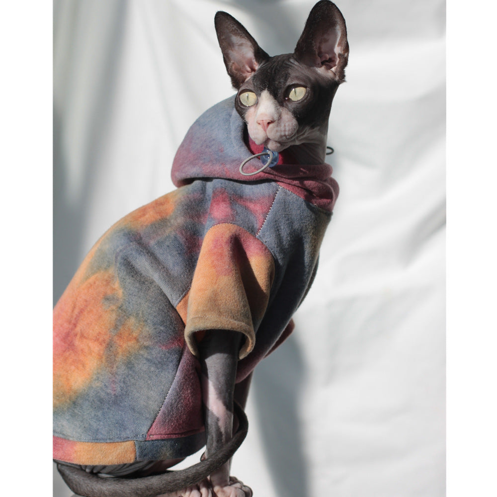 Pet Cats And Dogs Plus Velvet Warmth And Thick Tie-dye Hooded Sweater In Autumn And Winter