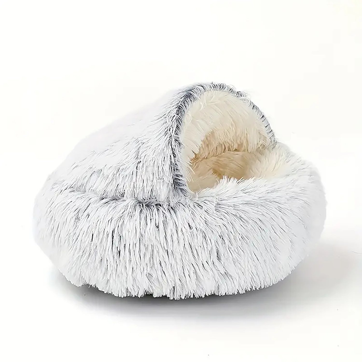 Luxurious Plush Round Cat Bed Cat Bed Round Soft Plush Burrowing Cave Hooded Cat Bed Donut For Dogs Cats - Semi-Enclosed For Cozy Warmth, Easy-Clean Durable Design, Ideal For Winter Comfort